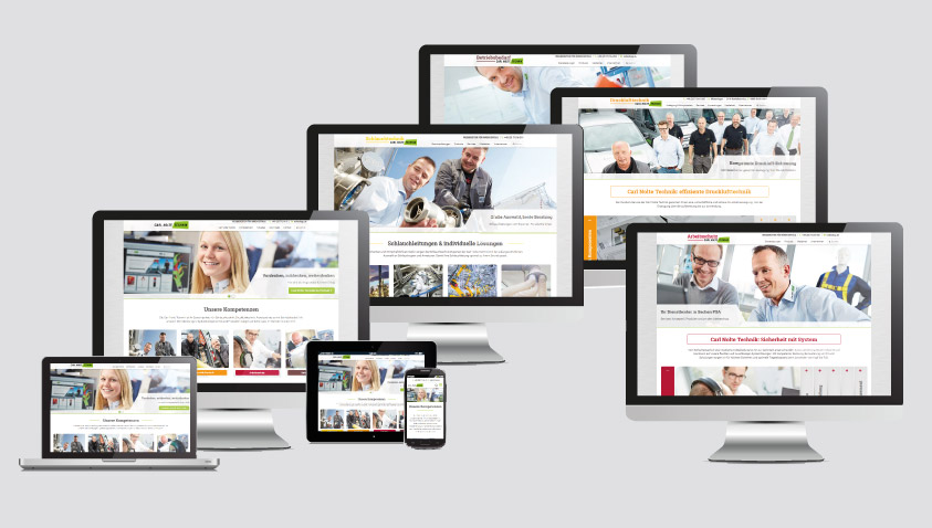 5 neue Websites der Carl Nolte Technik Websites der Carl Nolte Technik auf verschiedenen Endgeräten
