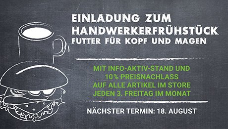 Tafeloptik mit Zeichung Kaffee und Brötchen als Symbol Handwerkerfrühstück bei Carl Nolte Technik